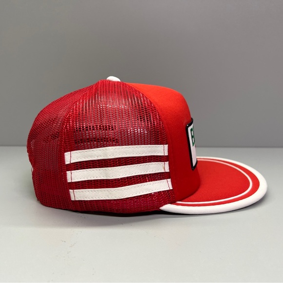 Vintage 3 Stripe Bi Lo Gas Hat Cap Red White Snap Back Trucker Mesh Foam - Picture 6 of 8